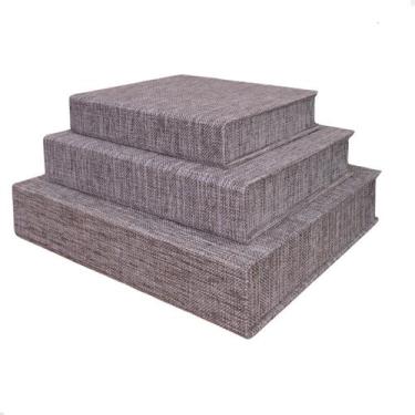 Imagem de Kit 3 Caixa Livro Falso MDF TECIDO JUTA MESCLADO Decorativa Porta Obje