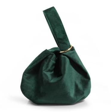 Imagem de Bolsa feminina clutch de veludo com alça superior e alça de pulso pequena, Verde escuro, Medium