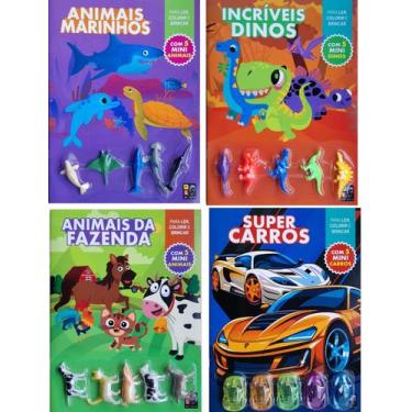 Imagem de Kit C/ 4 Livros Para Ler, Colorir e Brincar + 20 miniaturas - pé da le