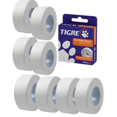 Imagem de Kit 8 Fitas Veda Rosca Branco liso 18mmx50m Tigre