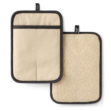 Imagem de Kate Spade New York Conjunto de 2 suportes de panela de silicone macio Spade Flower, resistente ao calor, flexível e antiderrapante, bege/preto, 17 x 25 cm