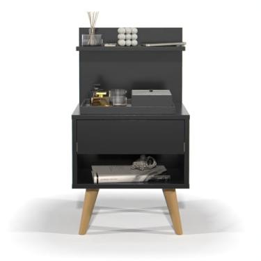 Imagem de Mesa de Cabeceira Quarto Mesinha Apoio Lateral Cama Box Casal Estilo Nicho Decoração Retrô Sleep 1 Gaveta (Preto)