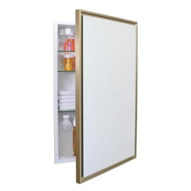 Imagem de Armário de remédios para banheiro embutido retangular Parker Metro Metro 16x26 cm, espelho flutuante, abertura de parede de 35,5 x 61 cm, aço revestido com pó, prateleiras de vidro ajustáveis, fecho