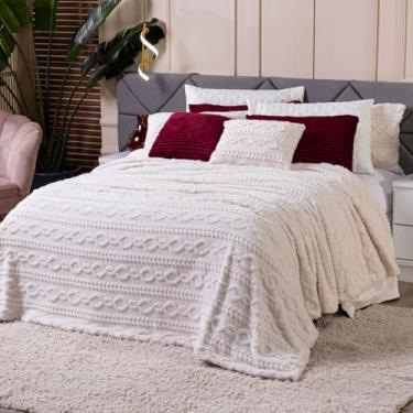 Imagem de Cobertor Manta Zurique Trançado Avulso QUEEN - Dupla Face Mantinha Plush Fleece Sherpa Trançada Alto Relevo Flannel (Palha)