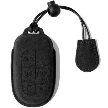 Imagem de CGZOWYU Capa de couro genuíno de camurça com chave inteligente sem chave para controle remoto compatível com Jeep, Dodge, Chrysler