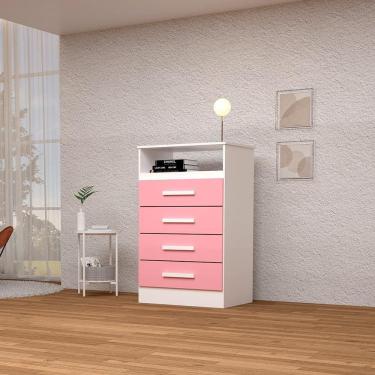 Imagem de Cômoda Haiti 100% Mdf Linhamobília Branco Rosa Azul