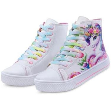 Imagem de Tênis Botinha Unicórnio Menina Cano Alto Branco/Colorido Mzkid-Feminino