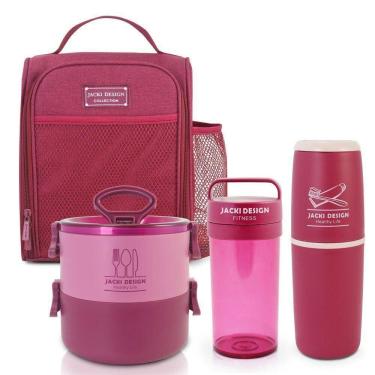 Imagem de Conjunto Da Linha Joy Bolsa Térmica, Porta Escova E Pasta De Dente, Pote Marmita 2 Andares E Garrafa Vinho