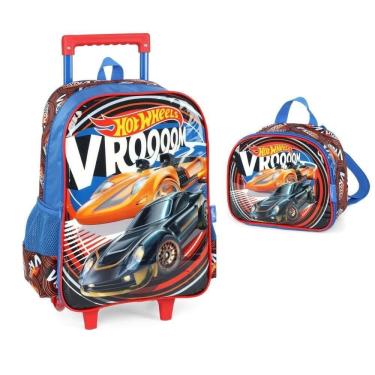 Imagem de Kit Mochila Com Rodas + Lancheira Infantil Hot Wheels