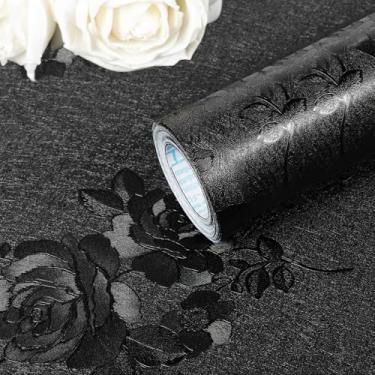 Imagem de Apdidl Papel de Parede de Flor Preta Descascável e Colante, Papel de Contato Floral Preto Gótico com Relevo, Autoadesivo e Removível, à Prova d'Água, 295 cm x 17 cm