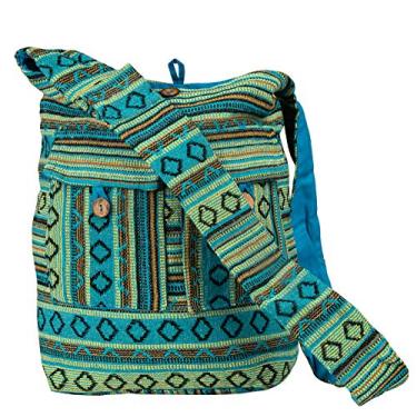 Imagem de Tribe Azure Azul Azure Lona Asteca Grande Hobo transversal Ombro Sling Slouch Casual Shopping Market Bag, Preto, branco, Large