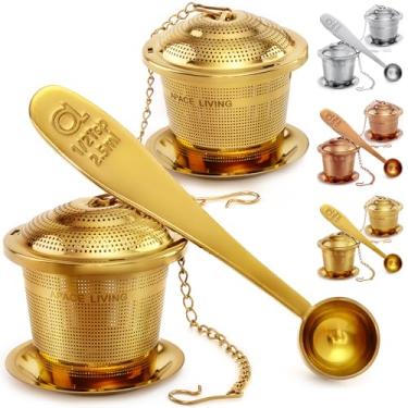 Imagem de Infusor de chá (conjunto de 2) com colher de chá e dray de gotejamento - Coador de chá ultrafino para chá de folhas soltas - Infusor de chá de aço inoxidável para uma experiência de preparação