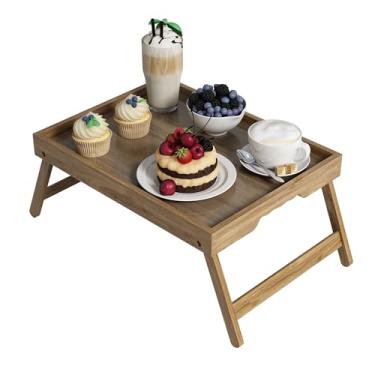 Imagem de Artmeer Bandeja de cama, bandeja de comida de café da manhã na cama com pernas dobráveis para mesa de TV, sofá, cama, comer, bandeja de lanche (tamanho médio)