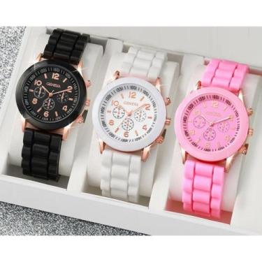 Imagem de KIT Relógios Feminino GENEVA em Silicone Quartzo Esportivo de Luxo - C
