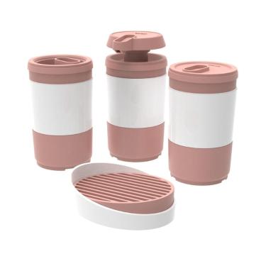 Imagem de Kit 4pç Himalaia Porta Escova Algodão Sabonete Líquido Barra Conjunto para Banheiro Code Crippa