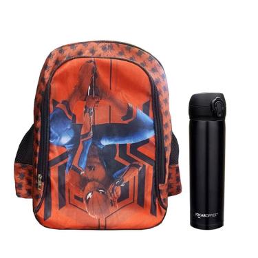 Imagem de Kit Mochila Escolar Infantil Spider Man e Garrafa de Água 97826 400ml Preta - abcd