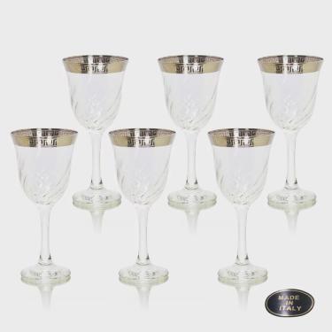 Imagem de Conj Taças pra Vinho Cristal Italiano Lapidado Prata