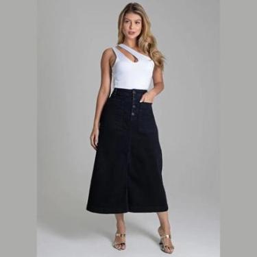 Imagem de Saia Jeans Longa Feminina Com Fenda Tendência Sawary 279017-Feminino