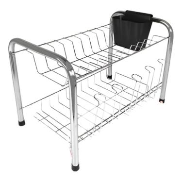 Imagem de Escorredor Louça Duplo 12 Pratos 5 Copos com Porta Talheres Rack Organizador Não Enferruja(Cromado)
