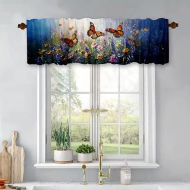 Imagem de Cortinas de cozinha curtas de tratamento de janelas de borboleta, cortinas blackout, bolso de haste, painel superior para banheiro, quarto, sala de estar, 137 x 45 cm