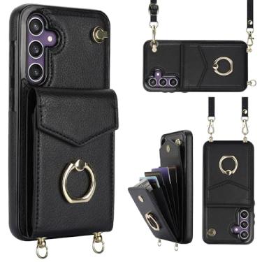Imagem de YYTVN Capa para Samsung Galaxy S23 FE 5G 6,4 polegadas, capa carteira minimalista com suporte de anel e alça de ombro, capa protetora elegante à prova de choque para Galaxy S23 FE - preta