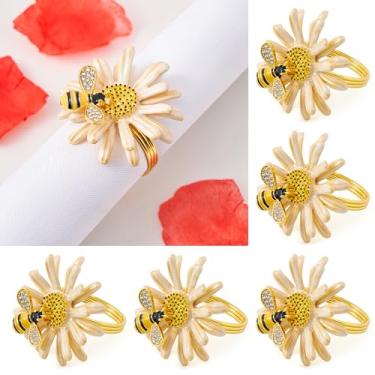 Imagem de APTWOW Conjunto De 6 Anéis Guardanapo Flores Da Primavera - Porta-Guardanapos Metal Com Formato Abelha Girassol, Fazenda Para Decoração Mesa Primavera, Festa Aniversário, Casamento E Páscoa