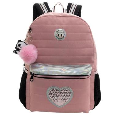 Imagem de Mochila De Costas 16" Panda Holográfico Escolar Passeio, Rosa