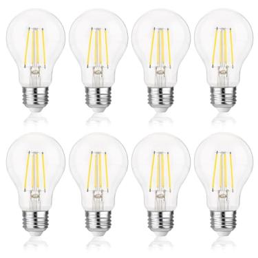 Imagem de FLSNT Lâmpadas Led A19 Reguláveis Equivalentes A 60 W, 7 W Eficientes, 800 Lúmens, Luz Do Dia De 5000 K, Cri82, Base Padrão E26, 15.000 Horas, Lâmpadas De Filamento Led, Vidro Transparente, Pacote