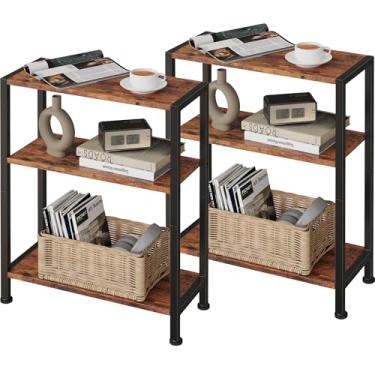 Imagem de Vantimo Conjunto de 2 mesas laterais de 3 andares, mesa de canto pequena, mesa lateral de sofá para espaços estreitos, mesa de canto fina, mesa de cabeceira, para sala de estar, quarto, escritório