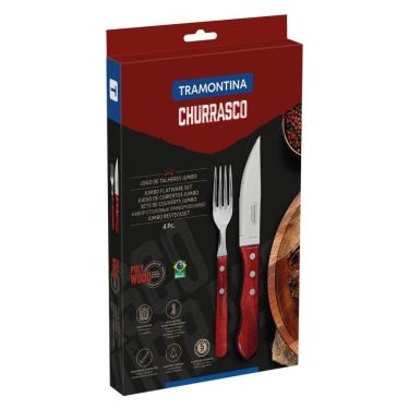 Imagem de Jogo De Talheres Jumbo Para Churrasco Tramontina Em Aço Inox Com Cabo Vermelho Polywood...