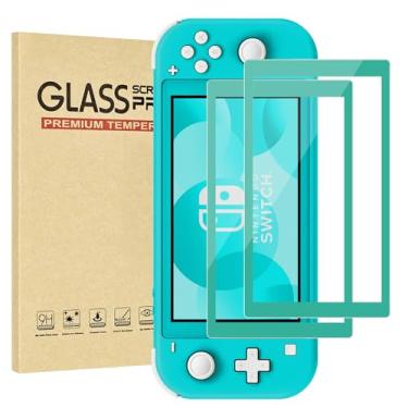 Imagem de Jngnpn Pacote com 2 protetores de tela de vidro temperado com borda verde para Switch Lite modelo 2019 [5,5 polegadas], transparente HD, antiarranhões, antiimpressões digitais, à prova de