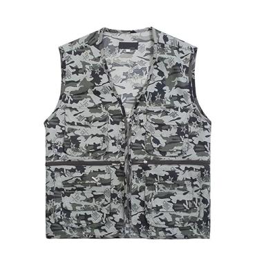 Imagem de Colete De Pesca Leve Masculino, Colete De Pesca Sem Mangas Com Vários Bolsos Respirável E Camuflado Para Atividades Ao Ar Livre Masculino, Casaco Impermeável E À Prova Vento(Light green,3X-Large)
