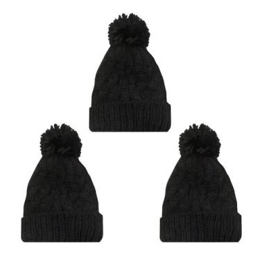 Imagem de Kit 3 Toucas De Tricô Com Pom Pom Inverno Preto Tam Unico - RedStar, T