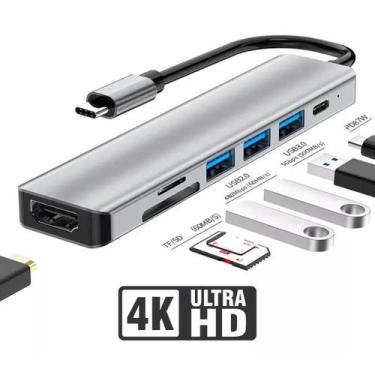 Imagem de Hub Adaptador Usb-C Usb Hdmi 4K Cartão Mem Sd Microsd 7 Em 1 - Type-C