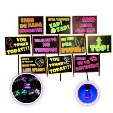Imagem de Kit 10 Plaquinhas Neon Divertidas para Festa Balada - RiccoDecora