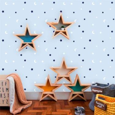 Imagem de Papel de Parede Baby Lua e Estrelas fundo Azul 250 - Inove Papéis de P