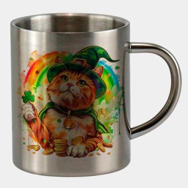 Imagem de Caneca de Inox Premium Prateada 400ml GATINHO ST PATRICKS DAY ARCO IRI