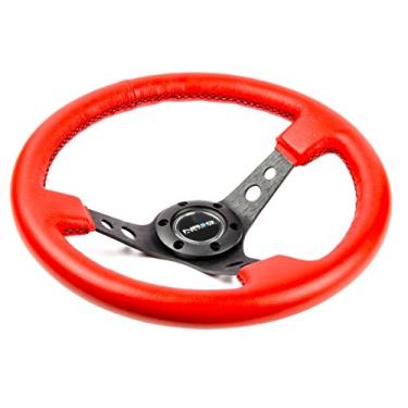 Imagem de NRG Innovations ST-006RRR-BS 350 mm volante esportivo (7,62 cm de profundidade) (couro vermelho com costura preta)