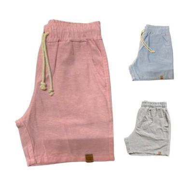 Imagem de Kit 3 Shorts Mauricinho Plus Size Fio Tinto Linho 3 Bolsos - Genérica,