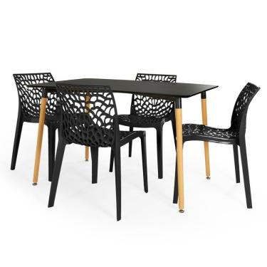 Imagem de Conjunto Mesa De Jantar Retangular Eiffel Preta 120x80cm Com 4 Cadeiras Gruvyer - Preto