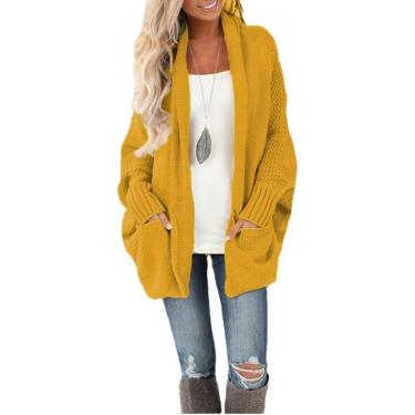 Imagem de Cardigan Feminino, Cardigan De Malha Grossa Aberta Na Frente Gola Xale Cardigan Longo Cardigan Manga Longa Suéter De Caxemira Macio Elegante Jaqueta De Transição Kimono Cardigan, Yellow, M