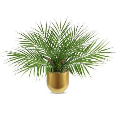 Imagem de Briful Planta falsa de palmeira artificial de 38 cm em vaso dourado, palmeira tropical sintética, para decoração de casa, sala de estar, mesa e varanda