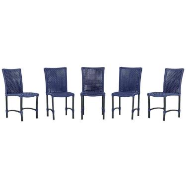 Imagem de 5 Cadeiras Cannes Corda Náutica Alumínio Cozinha Jantar Azul
