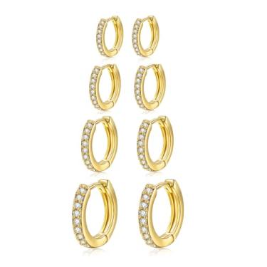 Imagem de BMMYE Brincos de argola de ouro pequeno para mulheres, cartilagem, mini argolas de ouro, conjunto de brincos de ouro, hipoalergênicos, Cobre, Zircônia cúbica