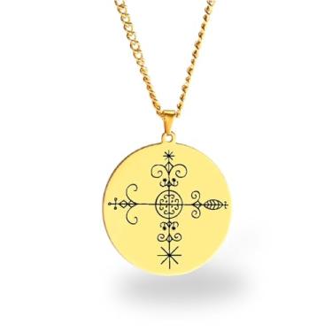 Imagem de Colar Vevê Vodu – Pingente com Símbolos dos Lwas em Aço Inoxidável (Prata, Ouro ou Preto) • Amuleto Espiritual Afro-Caribenho de Proteção, Magia e Fé (Simbi, Dourado)