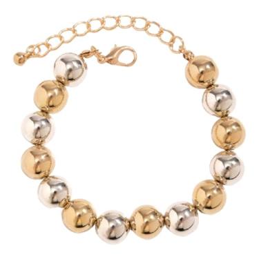 Imagem de PINK TOWN Pulseiras grossas de contas de ouro, pulseira elástica com contas redondas grandes vintage punk metal stretch pulseiras ajustáveis joias modernas para mulheres, Large, Plástico, Sem Pedra