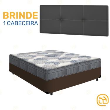 Imagem de Box Casal Marrom + Cabeceira Painel Iris Preta + Colchão De Molas ISO SuperPocket 138cm