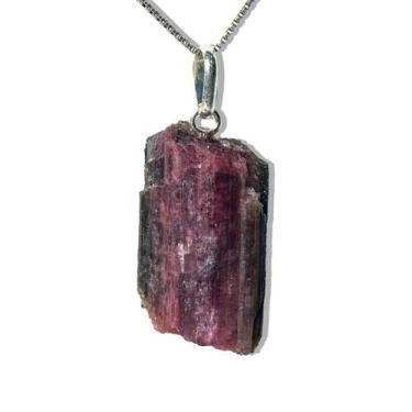 Imagem de Colar Canudo Turmalina Melancia Bruto Natural Pino Prata 950 - Cristai