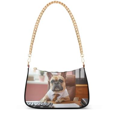 Imagem de Yellow Ducks on Blue Phone Wallet Purse Hobo Designer Bag Women Handbags Shoulder Strap Moon Ladies Shoulder Bag, Lindo buldogue engraçado escritório