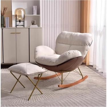 Imagem de Cadeira De Balanço Confortável Com Descanso Para Os Pés, Cadeira De Balanço De Tecido Macio De Meados Do Século Sala De Estar Lounge Chair Poltrona, Check Color, Size